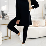 Divatos Egyszínű Kapucnis Pulóver és Bélelt Leggings Két Darabos Szett