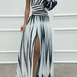 Shiloh - Elegáns Csíkos Maxi Ruha Egy Vállal