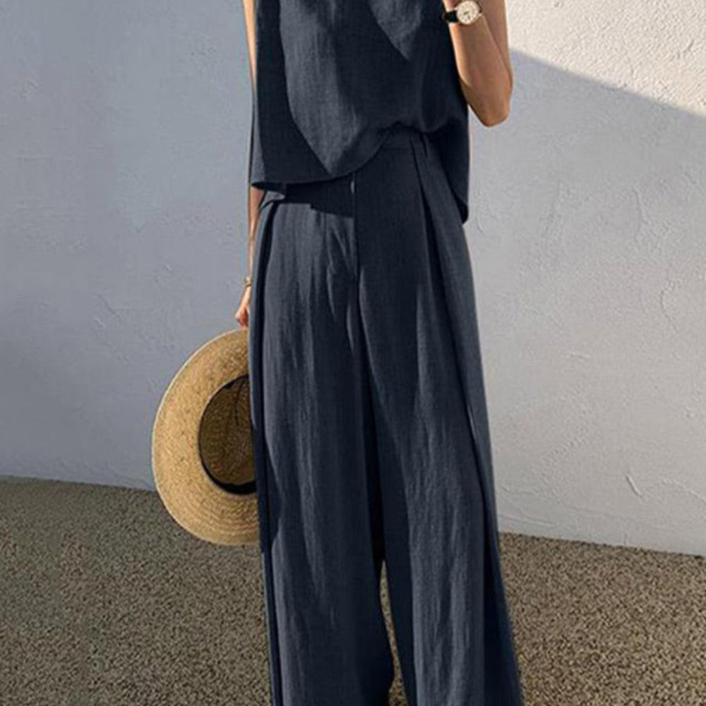 Linen Blends Casual Pants Set