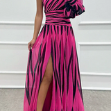 Shiloh - Elegáns Csíkos Maxi Ruha Egy Vállal