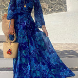 Francesca - Virágmintás, hosszú, off-the-shoulder ruha