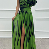 Shiloh - Elegáns Csíkos Maxi Ruha Egy Vállal