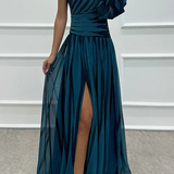 Shiloh - Elegáns Csíkos Maxi Ruha Egy Vállal