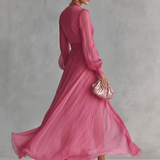 Rózsaszín Chiffon Ruha V-Kivágással