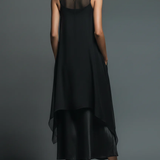 Fekete Minimalista Mű Acetát Szál Slip Ruha Chiffon Fedező Hosszú Ruha Két Részes Szett