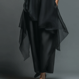 Fekete Minimalista Mű Acetát Szál Slip Ruha Chiffon Fedező Hosszú Ruha Két Részes Szett