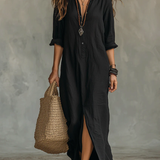Alessia - Maxi fekete ruha gombokkal