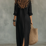 Alessia - Maxi fekete ruha gombokkal