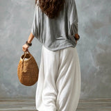 Szürke Off-shoulder Top és Fehér Laza Fitű Lámpás Nadrág Szett