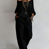 Casual Off-shoulder Top és Széles Szárú Nadrág Szett