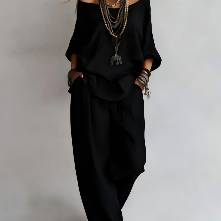Casual Off-shoulder Top és Széles Szárú Nadrág Szett