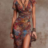 ANDREA - Boho Ráncolt Midi Ruha