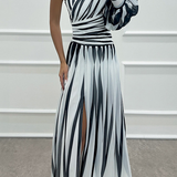 Shiloh - Elegáns Csíkos Maxi Ruha Egy Vállal
